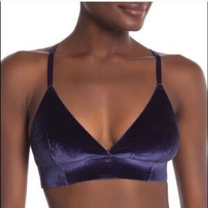 Shimera Navy Blue Velvet Strappy Sexy Bralette Festival Boho Back Hook, Size M